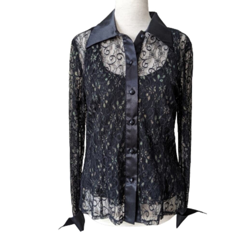 Sandra Darren 2-piece Satin Trim Lace Tank Blouse 6
